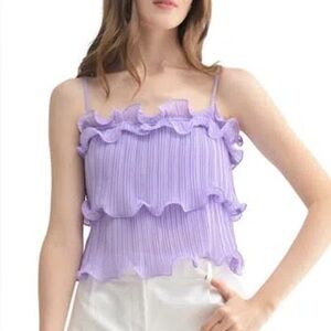 Lush Pleated Ruffle Tiered Crop Top In Lavender